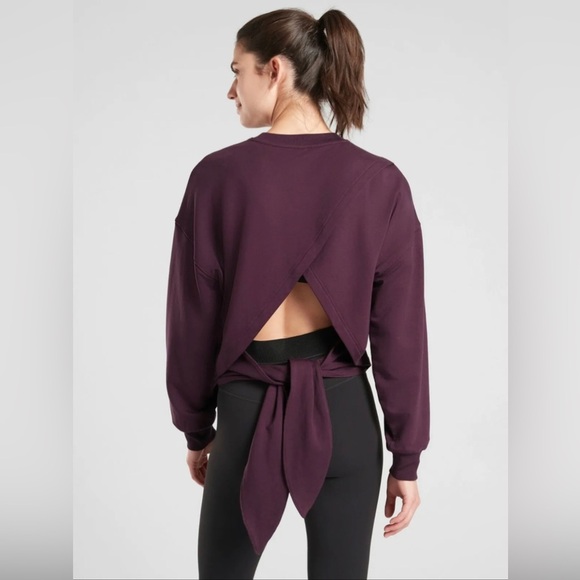 Athleta Yoga Tie Back Sweatshirt Agate Purple Crew Neck Size Medium - Picture 1 of 9
